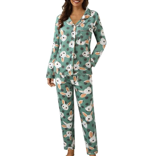 Damen-Schlafanzug-Set, Baumwollmischung, gepunktet, kariert, Knopfleiste, langärmeliges Revers-Oberteil und Hose mit weitem Bein, Herbst-Pyjama-Set, lässig, Weihnachten, Halloween, Loungewear-Sets (A8 Damen-Schlafanzug-Set, Baumwollmischung, gepunktet, kariert, Knopfleiste, langärmeliges Revers-Oberteil und Hose mit weitem Bein, Herbst-Pyjama-Set, lässig, Weihnachten, Halloween, Loungewear-Sets (A8 von SPSMOKH