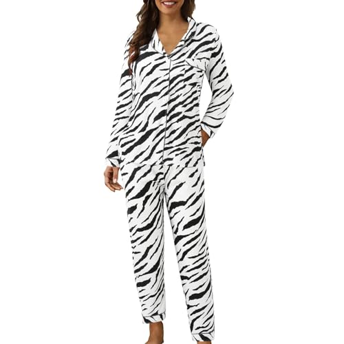 Damen-Schlafanzug-Set, Baumwollmischung, gepunktet, kariert, Knopfleiste, langärmeliges Revers-Oberteil und Hose mit weitem Bein, Herbst-Pyjama-Set, lässig, Weihnachten, Halloween, Loungewear-Sets (A6 Damen-Schlafanzug-Set, Baumwollmischung, gepunktet, kariert, Knopfleiste, langärmeliges Revers-Oberteil und Hose mit weitem Bein, Herbst-Pyjama-Set, lässig, Weihnachten, Halloween, Loungewear-Sets (A6 von SPSMOKH