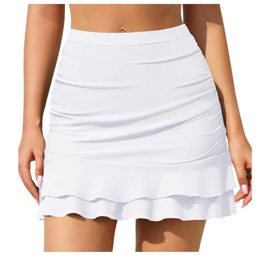 Damen Schwimm-Skorts mit hoher Taille, reine Farbe, Sportrock, modische Rüschenrock, Schwimmhose, dreieckige Badehose zum Schwimmen für UK Strand & Pool (Weiß, L) von SPSMOKH