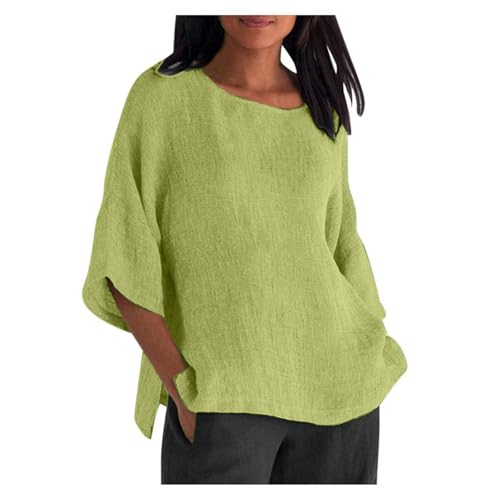 Damen-Sommer-Tops, lässig, einfarbig, Rundhalsausschnitt, kurzärmelig, Damenmode, Seitenschlitz, Top, Sommer, lockeres T-Shirt (Mintgrün, 3XL) von SPSMOKH