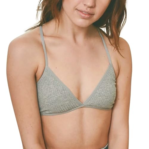 Damen Triangel-BH mit drahtlosem Faden – Dünner Träger stützende Stretch-Passform für kleine Brust, Triangel-Bikinioberteil, Baumwoll-Bügel-BH, gerippter Criss-Cross Back BH, nahtlos (Grau, L) von SPSMOKH