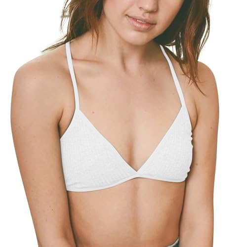 Damen Triangel-BH mit drahtlosem Faden – Dünner Träger stützende Stretch-Passform für kleine Brust Triangel-Bikinioberteil Baumwolle Bügel Triangel-BH gerippt Criss Cross Back BH nahtlos (Weiß, S) Damen Triangel-BH mit drahtlosem Faden – Dünner Träger stützende Stretch-Passform für kleine Brust Triangel-Bikinioberteil Baumwolle Bügel Triangel-BH gerippt Criss Cross Back BH nahtlos (Weiß, S) von SPSMOKH