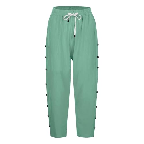 Damenhose aus Baumwollleinen, 7/8-Länge, einfarbig, Sommerhose mit seitlichen Reihenknöpfen, Taschen mit Kordelzug, modische gerade 7/4-Hose für Büro, Urlaub, 03 Minzgrün, XXL Damenhose aus Baumwollleinen, 7/8-Länge, einfarbig, Sommerhose mit seitlichen Reihenknöpfen, Taschen mit Kordelzug, modische gerade 7/4-Hose für Büro, Urlaub, 03 Minzgrün, XXL von SPSMOKH