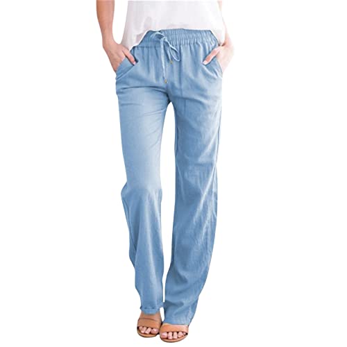 Damenhose aus Leinen und Baumwolle, einfarbig, Kordelzug, gerade Hose, Leinen, Freizeithose, modische Businesshose, elastische Taille, schmales/gerades Bein, Sommer-Strandhose mit Taschen (#A05 Damenhose aus Leinen und Baumwolle, einfarbig, Kordelzug, gerade Hose, Leinen, Freizeithose, modische Businesshose, elastische Taille, schmales/gerades Bein, Sommer-Strandhose mit Taschen (#A05 von SPSMOKH