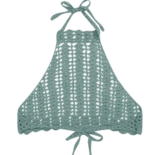 Gestricktes Häkel-Bikinioberteil für Damen, Neckholder, rückenfrei, Strandmode, Neck-Lätzchen, Badeanzug separat (Grün, M) von SPSMOKH