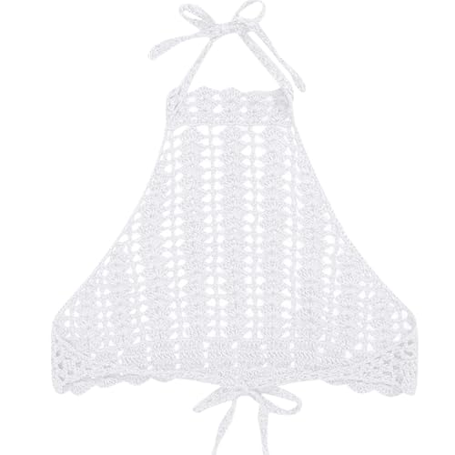 Gestricktes Häkel-Bikinioberteil für Damen, Neckholder, rückenfrei, Strandmode, Neck-Lätzchen, Badeanzug separat (Weiß, S) von SPSMOKH