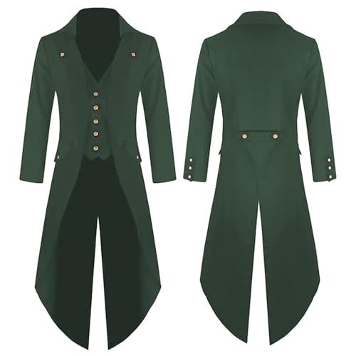 Gothic Frack Herren Halloween Mantel Mittelalter Steampunk Button Up Jacke Viktorianische Vintage Cosplay Halloween Kostüme Renaissance Stickerei Mantel Party Cosplay Pirat Vampir Gentleman (Grün, XXL von SPSMOKH