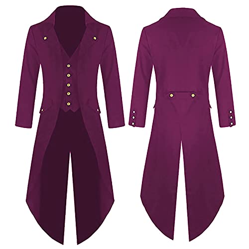 Gothic Frack Herren Halloween Mantel Mittelalter Steampunk Button Up Jacke Viktorianische Vintage Cosplay Halloween Kostüme Renaissance Stickerei Mantel Party Cosplay Pirat Vampir Gentleman (Lila, L) von SPSMOKH
