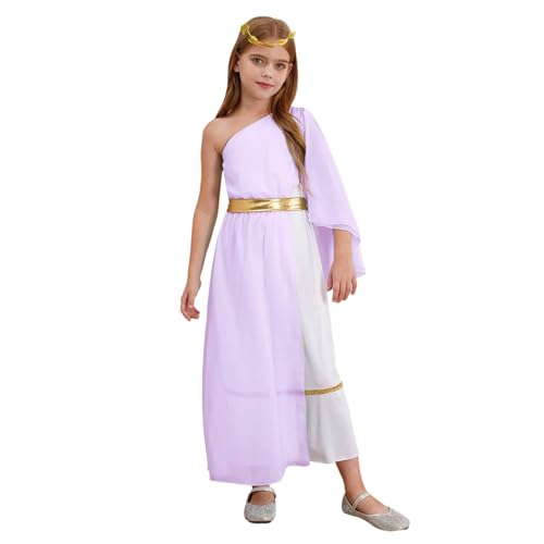 Griechische Prinzessinnen-Anzüge für Kinder, einschultrig, Toga-Kleid mit Lorbeer, Gott des Krieges, Lavendel, 15–16 Jahre von SPSMOKH
