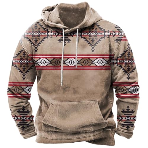 Herren Aztekenmuster Hoodie Ethno Vintage Gedruckt Pullover Langarm Kordelzug Kapuzen-Sweatshirt mit Tasche Mode Ethno Stil Herbst Frühling (A,M) von SPSMOKH