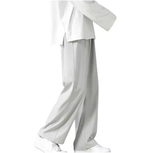 Herren-Freizeithose aus Eisseide, normale Passform, gerades Bein, lockere Hose für alle Jahreszeiten, hohe Taille, weites Bein mit Optionen in Übergröße (Grau, XL) von SPSMOKH