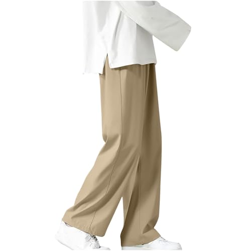 Herren-Freizeithose aus Eisseide, normale Passform, gerades Bein, lockere Hose für alle Jahreszeiten, hohe Taille, weites Bein mit Optionen in Übergröße (Khaki, 4XL) von SPSMOKH