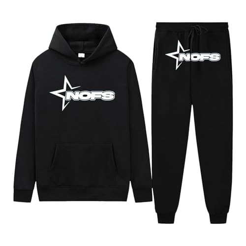 Herren Y2K Trainingsanzug - Kapuzen-Sweatshirt Sport-Set Langarm Sweatshirt und Hose Set 2 Stück Casual Sportsuit (A1Black, L) von SPSMOKH