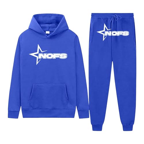 Herren Y2K Trainingsanzug - Kapuzen-Sweatshirt Sport-Set Langarm Sweatshirt und Hose Set 2 Stück Casual Sportsuit (A1Blue, S) von SPSMOKH