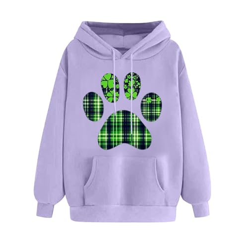 Kapuzenpullover für Damen, St. Patrick's Day, Sweatshirt mit Kapuze, lustiger Pullover, Tops, Damen-Kapuzenpullover, Sweatshirts, Kleeblatt-Shirt, Alltag, lässig, langärmelig (87#lila, M) von SPSMOKH