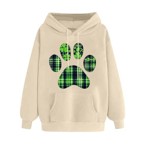 Kapuzenpullover für Damen, St. Patrick's Day-Sweatshirt, UK-Ausverkauf, lustiger Pullover, Tops, Damen-Kapuzenpullover, Sweatshirts, Kleeblatt-Shirt, Alltag, lässig, langärmelig (87#beige, M) von SPSMOKH