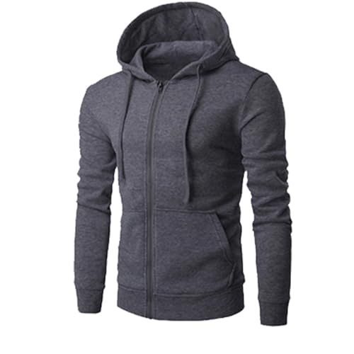 Kapuzenpullover für Herren, einfarbig, mit Kordelzug, lange Ärmel, locker, lässig, Sport, Sweatshirt, durchgehender Reißverschluss, lockere Jacke, schräge Taschen, Mäntel, winddicht, warm (Dunkelgrau Kapuzenpullover für Herren, einfarbig, mit Kordelzug, lange Ärmel, locker, lässig, Sport, Sweatshirt, durchgehender Reißverschluss, lockere Jacke, schräge Taschen, Mäntel, winddicht, warm (Dunkelgrau von SPSMOKH