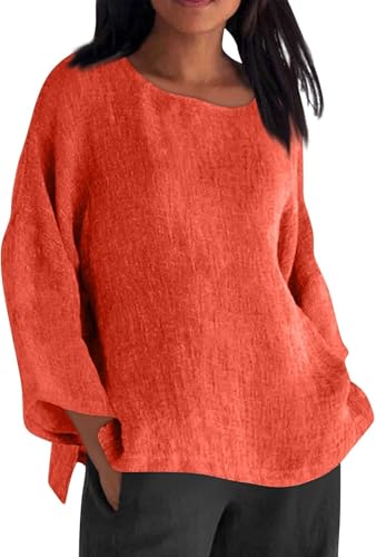 Langärmeliges Oberteil für Damen, Sommer, übergroßes T-Shirt, Baumwoll-Leinen, Blusen und Hemden, Rundhalsausschnitt, lockeres Hemd, Frühling, elegant, Büro, Arbeit, Bluse, Seihtuch, Swing, Damen Langärmeliges Oberteil für Damen, Sommer, übergroßes T-Shirt, Baumwoll-Leinen, Blusen und Hemden, Rundhalsausschnitt, lockeres Hemd, Frühling, elegant, Büro, Arbeit, Bluse, Seihtuch, Swing, Damen von SPSMOKH