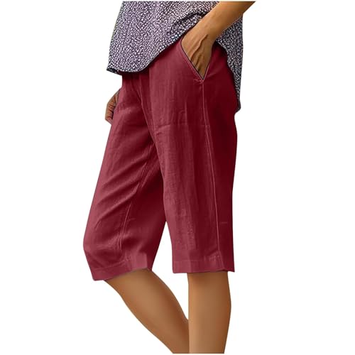 Leinen-Shorts für Damen, Sommer, Strand, Baumwolle, Leinen, Caprihose, knielang, Bermuda-Shorts, Damen, lässig, elastische Taille, Lounge, Laufen, Workout, Baggy, Cargohose, Sommer, fünfte Hose Leinen-Shorts für Damen, Sommer, Strand, Baumwolle, Leinen, Caprihose, knielang, Bermuda-Shorts, Damen, lässig, elastische Taille, Lounge, Laufen, Workout, Baggy, Cargohose, Sommer, fünfte Hose von SPSMOKH