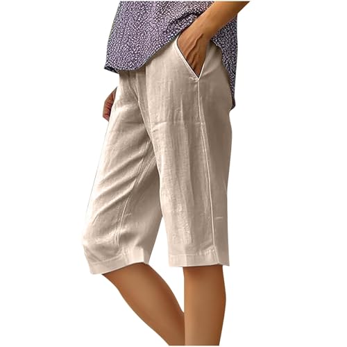 Leinen-Shorts für Damen, Sommer, Strand, Baumwolle, Leinen, Caprihose, knielang, Bermuda-Shorts, Damen, lässig, elastische Taille, Lounge, Laufen, Workout, Baggy, Cargohose, Sommer, fünfte Hose Leinen-Shorts für Damen, Sommer, Strand, Baumwolle, Leinen, Caprihose, knielang, Bermuda-Shorts, Damen, lässig, elastische Taille, Lounge, Laufen, Workout, Baggy, Cargohose, Sommer, fünfte Hose von SPSMOKH