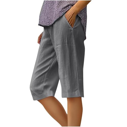 Leinen-Shorts für Damen, Sommer, Strand, Baumwolle, Leinen, Caprihose, knielang, Bermuda-Shorts, Damen, lässig, elastische Taille, Lounge, Laufen, Workout, Baggy, Cargohose, Sommer, fünfte Hose Leinen-Shorts für Damen, Sommer, Strand, Baumwolle, Leinen, Caprihose, knielang, Bermuda-Shorts, Damen, lässig, elastische Taille, Lounge, Laufen, Workout, Baggy, Cargohose, Sommer, fünfte Hose von SPSMOKH