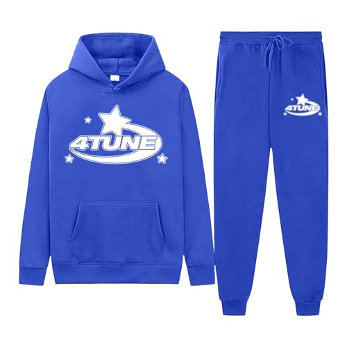 NOFS Herren Y2K Trainingsanzug - Hoodie & Jogginghose Set Brief Druck Sportanzug Casual Langarm Hose Sportswear Mode Hoodie Anzug Warm Streetwear für Sport Jogging Gym (A2Blue, L) von SPSMOKH