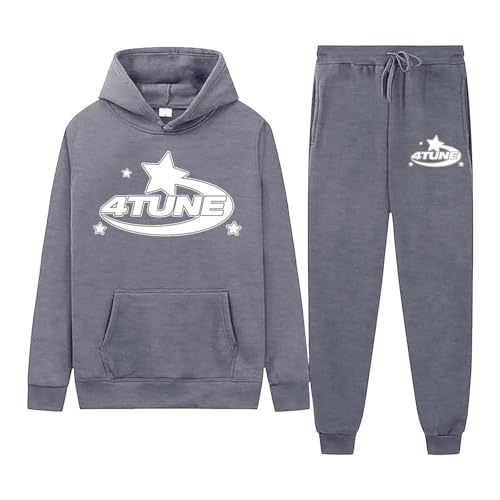 NOFS Herren Y2K Trainingsanzug - Hoodie & Jogginghose Set Brief Druck Sportanzug Casual Langarm Hose Sportswear Mode Hoodie Anzug Warm Streetwear für Sport Jogging Gym (A2Dunkelgrau, L) von SPSMOKH
