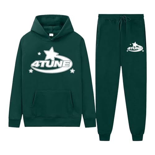 NOFS Herren Y2K Trainingsanzug - Hoodie & Jogginghose Set Brief Druck Sportanzug Casual Langarm Hose Sportswear Mode Hoodie Anzug Warm Streetwear für Sport Jogging Gym (A2Green, L) von SPSMOKH