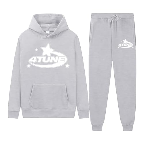 NOFS Herren Y2K Trainingsanzug - Hoodie & Jogginghose Set Brief Druck Sportanzug Casual Langarm Hose Sportswear Mode Hoodie Anzug Warm Streetwear für Sport Jogging Gym (A2Grey, 3XL) von SPSMOKH