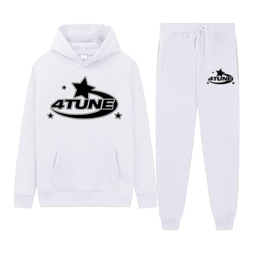 NOFS Herren Y2K Trainingsanzug - Hoodie & Jogginghose Set Brief Druck Sportanzug Casual Langarm Hose Sportswear Mode Hoodie Anzug Warm Streetwear für Sport Jogging Gym (A2White, L) von SPSMOKH