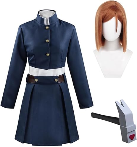 Nobara-Kugisaki Anime-Cosplay-Kostüm, Schuluniform, Nobara-Kugisaki, Blau/Schwarz, komplettes Set, Kleidung, japanische High School-Mädchen, Bühnenkleidung, Halloween, Party-Kostüm (Blau mit Perücke von SPSMOKH