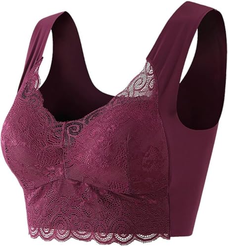 Push-up-BHs für den Alltag, bequem, kabellos, Stütz-BHs, Komfort, Spitzenbesatz, drahtlos, gepolsterter BH, volle Körbchen, nahtlos, vollständige Abdeckung, bügelfrei, fest, Lila, Größe 3XL Push-up-BHs für den Alltag, bequem, kabellos, Stütz-BHs, Komfort, Spitzenbesatz, drahtlos, gepolsterter BH, volle Körbchen, nahtlos, vollständige Abdeckung, bügelfrei, fest, Lila, Größe 3XL von SPSMOKH