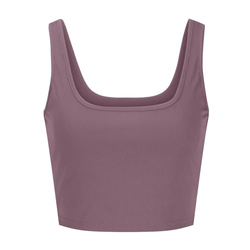 SPSMOKH Ärmelloses Damen-Tanktop mit quadratischem Ausschnitt und breitem Riemen, gerippt, gestrickt, Sport-/Fitnessweste für Yoga, Workout, Größe M (Violett, M) von SPSMOKH