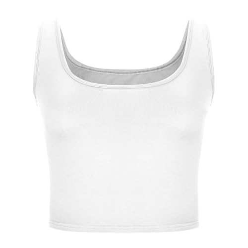 SPSMOKH Ärmelloses Damen-Tanktop mit quadratischem Ausschnitt und breitem Riemen, gerippt, gestrickt, Sport-Fitness-Weste für Yoga, Workout, UK-Ausverkauf (02 Weiß, L) von SPSMOKH