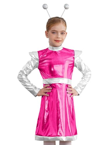SPSMOKH Alien Outerspace Kleid für Kinder, Mädchen, metallisch, Roboter, A-Linie, Kleid mit Feeler-Stirnband, Hot Pink, 11–12 Jahre SPSMOKH Alien Outerspace Kleid für Kinder, Mädchen, metallisch, Roboter, A-Linie, Kleid mit Feeler-Stirnband, Hot Pink, 11–12 Jahre von SPSMOKH