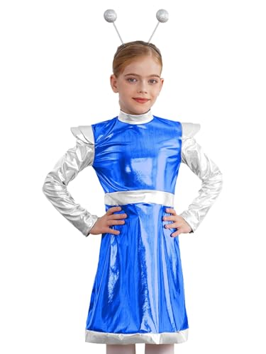 SPSMOKH Alien Outerspace Kleid für Kinder, Mädchen, metallisch, Roboter, A-Linie, Kleid mit Feeler-Stirnband, Königsblau, 9–10 Jahre SPSMOKH Alien Outerspace Kleid für Kinder, Mädchen, metallisch, Roboter, A-Linie, Kleid mit Feeler-Stirnband, Königsblau, 9–10 Jahre von SPSMOKH