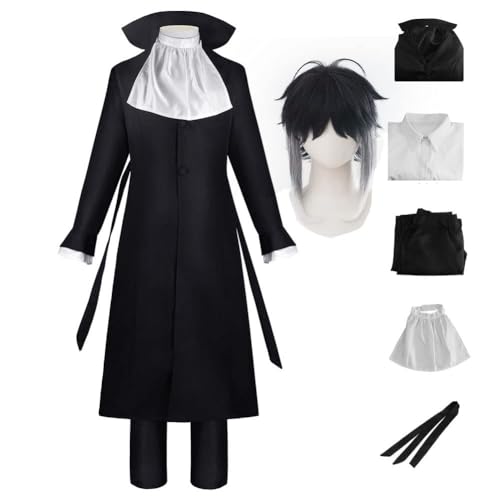 SPSMOKH Anime Bungo Stray Dogs Cosplay Kostüm Nakahara Chuuya Anime Figur Cosplay Kostüm Sammlung Uniformen Einheitliche Requisiten Full Set Perücken Halloween Karneval Party (Akutagawa Ryunosuke, L) von SPSMOKH