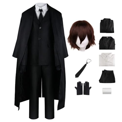 SPSMOKH Anime Bungo Stray Dogs Cosplay Kostüm Nakahara Chuuya Anime Figur Cosplay Kostüm Sammlung Uniformen Einheitliche Requisiten Full Set Perücken Halloween Karneval Party (Dazai Osamu 1, 3XL) von SPSMOKH