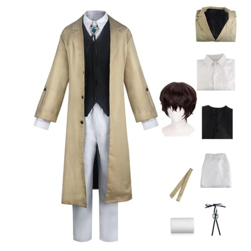 SPSMOKH Anime Bungo Stray Dogs Cosplay Kostüm Nakahara Chuuya Anime Figur Cosplay Kostüm Sammlung Uniformen Einheitliche Requisiten Full Set Perücken Halloween Karneval Party (Dazai Osamu 2, S) von SPSMOKH