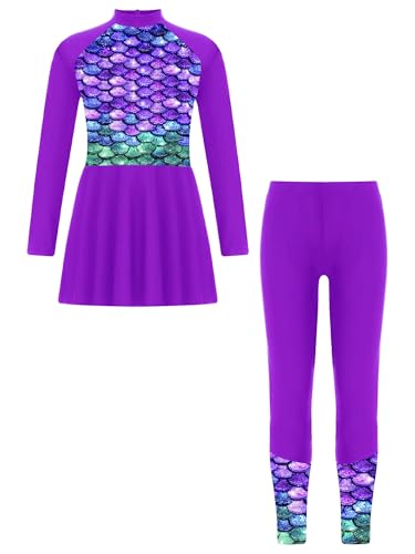 SPSMOKH Bescheidener Badeanzug für Mädchen, Blumenmuster, langärmelig, Badekleid mit Schwimm-Leggings, Hijab, Burkini, Lila, 7–8 Jahre, 2 Stück SPSMOKH Bescheidener Badeanzug für Mädchen, Blumenmuster, langärmelig, Badekleid mit Schwimm-Leggings, Hijab, Burkini, Lila, 7–8 Jahre, 2 Stück von SPSMOKH