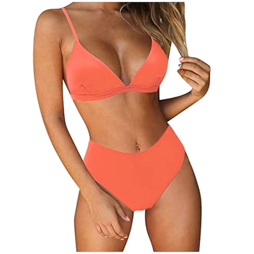 SPSMOKH Bikini-Sets für Damen, hohe Taille, Badeanzüge für Damen, Spaghettiträger, Triangel-Bikini, Badeanzug, zweiteilig, Push-Up, separate Bademode, Bikinihose, Oberteil, BH (Orange, S) von SPSMOKH