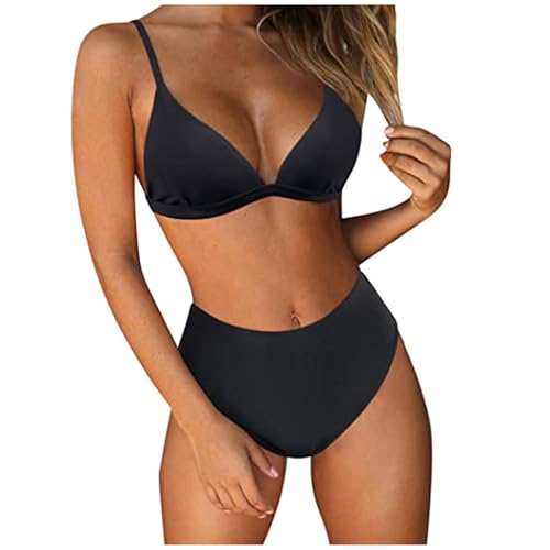 SPSMOKH Bikini-Sets für Damen, hohe Taille, Badeanzüge für Damen, Spaghettiträger, Triangel-Bikini, Badeanzug, zweiteilig, Push-Up, separate Bademode, Bikinihose, Oberteil, BH (Schwarz, M) von SPSMOKH