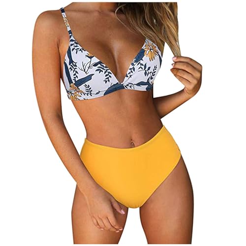 SPSMOKH Bikini-Sets für Damen, hohe Taille, Badeanzüge für Damen, Spaghettiträger, Triangel-Bikini, Badeanzug, zweiteilig, Push-Up, separate Bademode, Bikinihose, Oberteil, BH (Weiß, M) von SPSMOKH