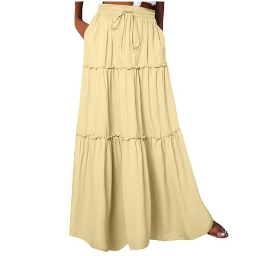 SPSMOKH Boho Maxi-Röcke für Frauen – Böhmischer Bustier-Rock, A-Linie, Strand, Bustier-Rock, Blumendruck, Vintage-Maxirock, modischer Kuchen-Chic-Druck, gerüschte Rüschen, elastische Taille (Gelb, XL) SPSMOKH Boho Maxi-Röcke für Frauen – Böhmischer Bustier-Rock, A-Linie, Strand, Bustier-Rock, Blumendruck, Vintage-Maxirock, modischer Kuchen-Chic-Druck, gerüschte Rüschen, elastische Taille (Gelb, XL) von SPSMOKH