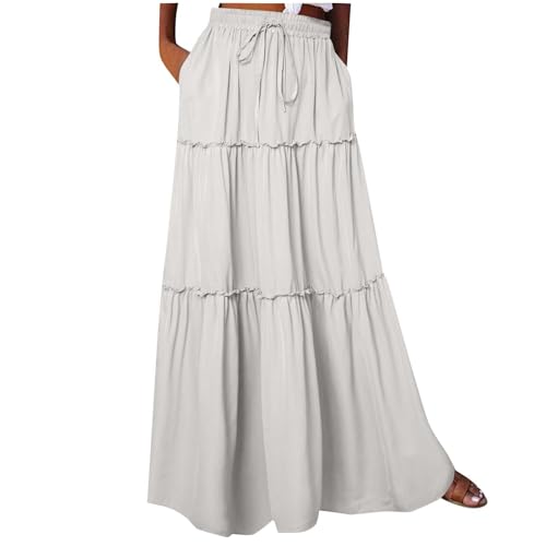 SPSMOKH Boho Maxi-Röcke für Frauen – Böhmischer Bustier-Rock, A-Linie, Strand, Bustier-Rock, Blumendruck, Vintage-Maxirock, modischer Kuchen-Chic-Druck, gerüschte Rüschen, elastische Taille (Weiß, L) SPSMOKH Boho Maxi-Röcke für Frauen – Böhmischer Bustier-Rock, A-Linie, Strand, Bustier-Rock, Blumendruck, Vintage-Maxirock, modischer Kuchen-Chic-Druck, gerüschte Rüschen, elastische Taille (Weiß, L) von SPSMOKH