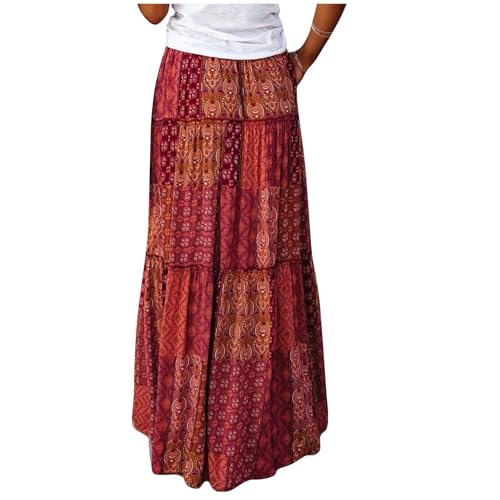 SPSMOKH Boho Maxi-Röcke für Frauen – Böhmischer Bustier-Rock, A-Linie, Strand-Bustier-Rock, Blumendruck, Vintage-Maxirock, modisch, Kuchen, schick, Druck, gerüschte Rüschen, elastische Taille (TYPE SPSMOKH Boho Maxi-Röcke für Frauen – Böhmischer Bustier-Rock, A-Linie, Strand-Bustier-Rock, Blumendruck, Vintage-Maxirock, modisch, Kuchen, schick, Druck, gerüschte Rüschen, elastische Taille (TYPE von SPSMOKH