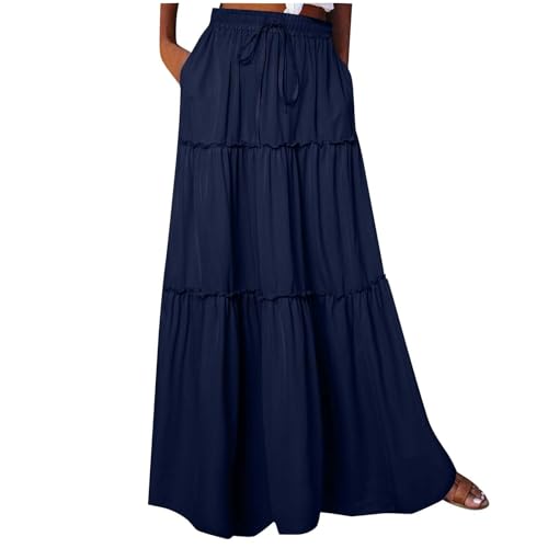 SPSMOKH Boho Maxi-Röcke für Frauen – Böhmischer Bustier-Rock, A-Linie, Strand-Bustier-Rock, Blumendruck, Vintage-Maxirock, modischer Kuchen-Chic-Druck, gerüschte Rüschen, elastische Taille (Dunkelblau SPSMOKH Boho Maxi-Röcke für Frauen – Böhmischer Bustier-Rock, A-Linie, Strand-Bustier-Rock, Blumendruck, Vintage-Maxirock, modischer Kuchen-Chic-Druck, gerüschte Rüschen, elastische Taille (Dunkelblau von SPSMOKH