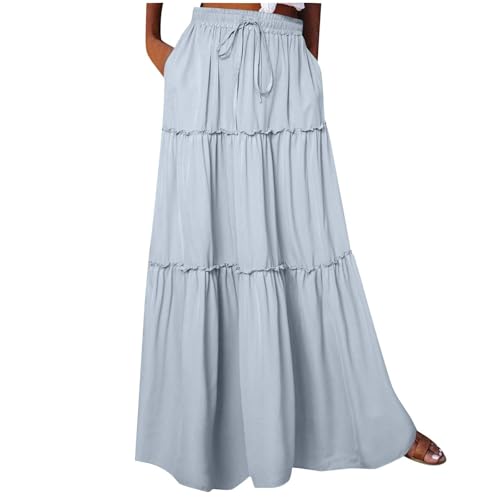 SPSMOKH Boho Maxi-Röcke für Frauen – Böhmischer Bustier-Rock, A-Linie, Strand-Bustier-Rock, Blumendruck, Vintage-Maxirock, modischer Kuchen-Chic-Druck, gerüschte Rüschen, elastische Taille (Hellblau SPSMOKH Boho Maxi-Röcke für Frauen – Böhmischer Bustier-Rock, A-Linie, Strand-Bustier-Rock, Blumendruck, Vintage-Maxirock, modischer Kuchen-Chic-Druck, gerüschte Rüschen, elastische Taille (Hellblau von SPSMOKH