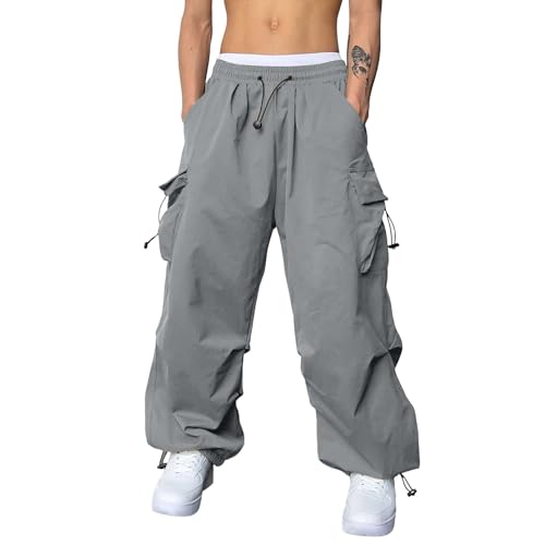 SPSMOKH Cargohose für Herren, weite Passform, elastischer Bund, Hip-Hop-Stil, breite Beine, einfarbig, modisch, lockere Passform, Fallschirmhose für Streetwear, Arbeit, Freizeit (#A09, S) von SPSMOKH