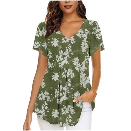 SPSMOKH Damen Chiffon Bluse UK - Elegante V-Ausschnitt Kurzarm Bluse mit Schlitz, lässige einfarbige schwarze Tunika, plissiertes langes Design mit Futter, vielseitiges Tunika-Oberteil (TYPE - 1, L) von SPSMOKH